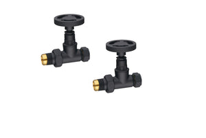 Maesteg straight industrial radiator valve in Black finish