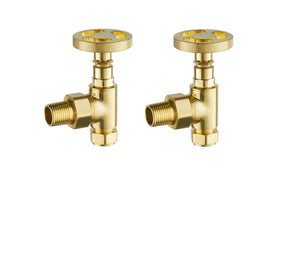 Maesteg angle industrial radiator valve in Brushed brass finish