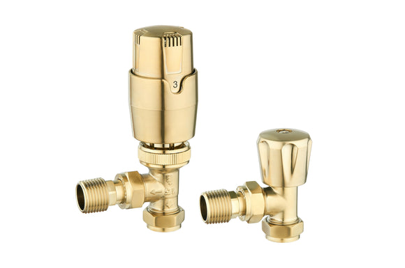 Tailored Brushed brass gold Angled try radiator valves TIS0316