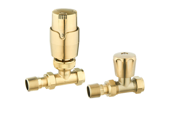 Tailored Brushed brass gold straight trv radiator valves TIS0317