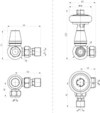 Caerleon corner wooden head TRV radiator valve Chrome