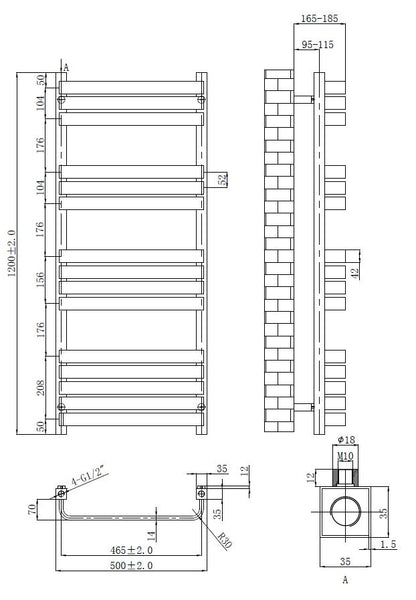 Tailored Auckland brushed brass designer radiator 1200x500mm TIS2145