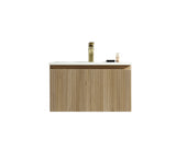 Flauto fluted wall hung vanity unit 600mm country oak TIS4294