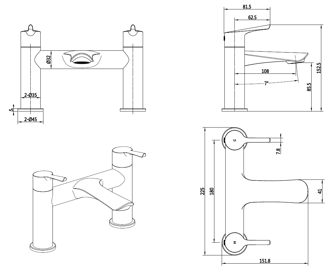 Nefyn orca black bath tap TIS5136