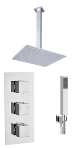 SQUARE CONCEALED TRIPLE VALVE SHOWER KIT 2 OUTLET WITH CEILING MOUNTED SHOWER HEAD AND HANDSET