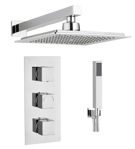 SQUARE CONCEALED TRIPLE VALVE SHOWER KIT 2 OUTLET WITH WALL MOUNTED SHOWER HEAD AND HANDSET