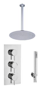 ROUND CONCEALED TRIPLE VALVE SHOWER KIT 2 OUTLET WITH CEILING MOUNTED SHOWER HEAD AND HANDSET