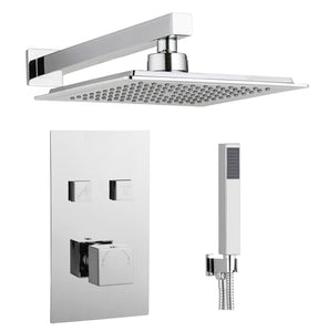 SQUARE PUSH BUTTON CONCEALED TWIN OUTLET VALVE WITH OVER HEAD SHOWER