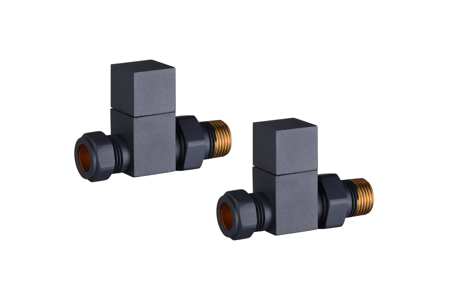 Square modern anthracite radiator valves TIS0164, TIS0165 angled and straight