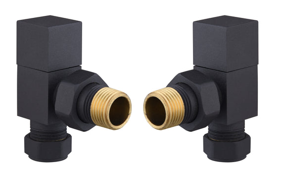 Black textured square towel radiator valves angle or straight TIS0169, TIS0170