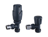 Anthracite thermostatic TRV radiator valves angled or straight TIS0195, TIS0196