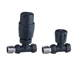 Anthracite thermostatic TRV radiator valves angled or straight TIS0195, TIS0196