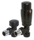 Black trv thermostatic radiator vales available in angled or straight