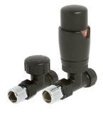 Black trv thermostatic radiator vales available in angled or straight