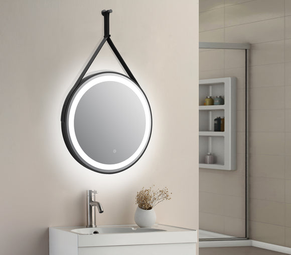 Tailored Delilah led round black mirror with hook and loop colour changing TIS3048