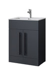 Sorrento 600mm 2 door vanity unit and ceramic basin, white, shadow grey, grey with black handles