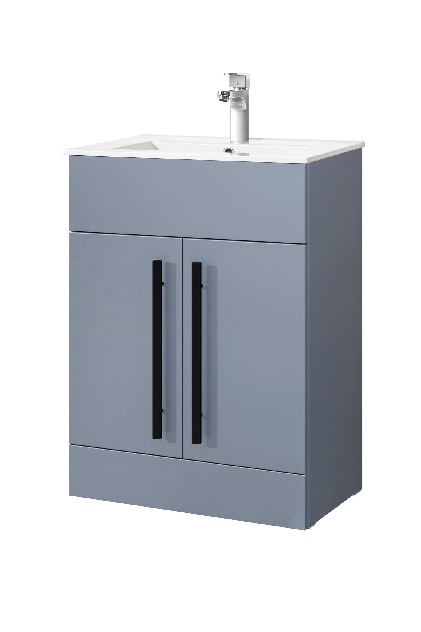 Sorrento 600mm 2 door vanity unit and ceramic basin, white, shadow grey, grey with black handles