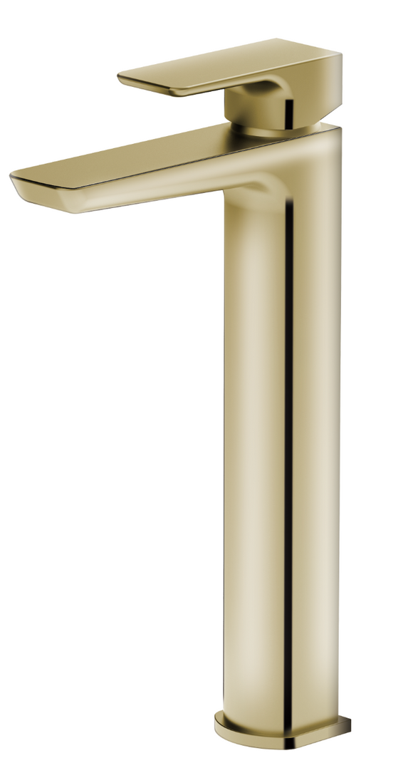 SWANSEA EXTENDED BRUSHED BRASS BASIN MIXER FOR VANITY BOWLS (GOLD)