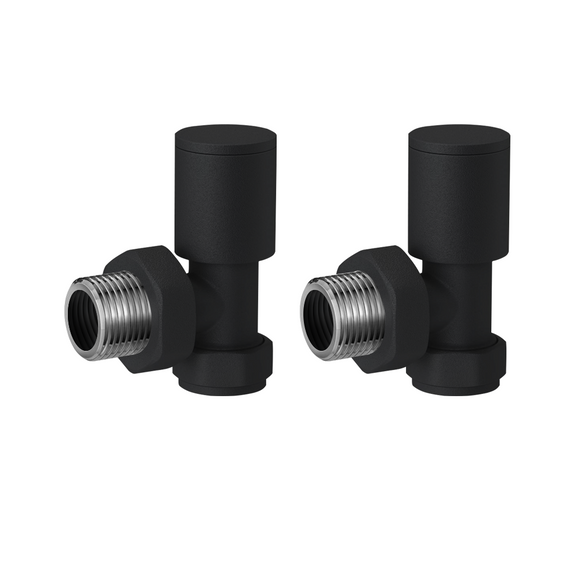 Black round angled towel radiator valves