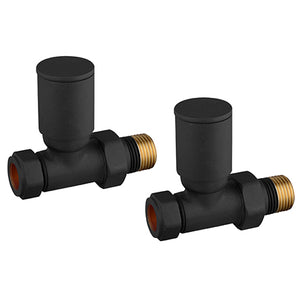 Black round straight towel radiator valves